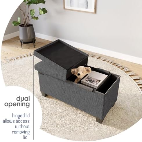Storage Ottoman Bench with Bins, 30-in Storage Bench for Bedroom End of Bed, Folding Foot Rest Ottoman for Living Room Max 660lbs, Fabric Ottomans, Grey