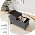 Storage Ottoman Bench with Bins, 30-in Storage Bench for Bedroom End of Bed, Folding Foot Rest Ottoman for Living Room Max 660lbs, Fabric Ottomans, Grey
