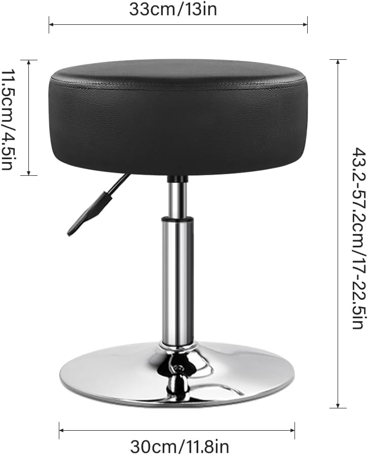 WKWKER Adjustable Vanity Stool for Makeup Room Swivel Makeup Stool Small Round Ottoman for Living Room Makeup Chair for Bedroom SPA Salon Studio (Black)