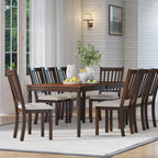 AMERLIFE Dining Chairs Set of 8, Farmhouse Upholstered Kitchen Dining Chairs with Curved Backrests, Padded Dining Room Chairs with Solid Wood Legs, Dark Brown