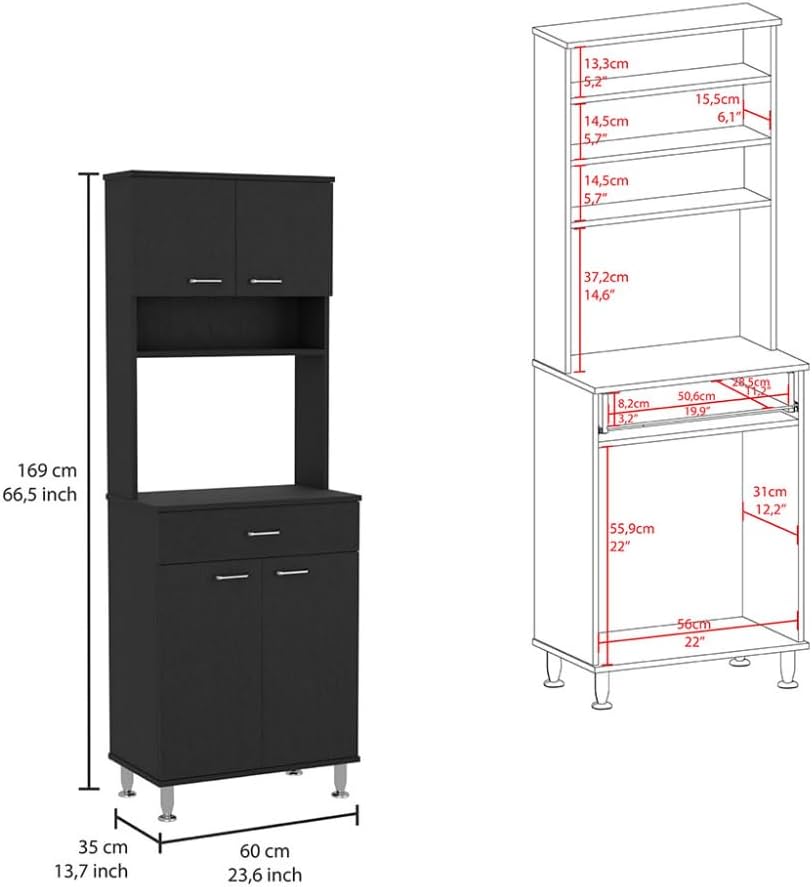 Tuhome Santoro 60 Pantry Cabinet with Double Doors, Adjustable Shelves, Versatile Storage for Kitchen, Dining, and Utility Rooms