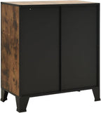 Rustic Brown Storage Cabinet 14.2 x 28.3 x 32.3 in Industrial Bathroom Organizer with 3 Doors Wall Mounted MDF & Metal Frame Compact Pantry or Living Room Cupboard