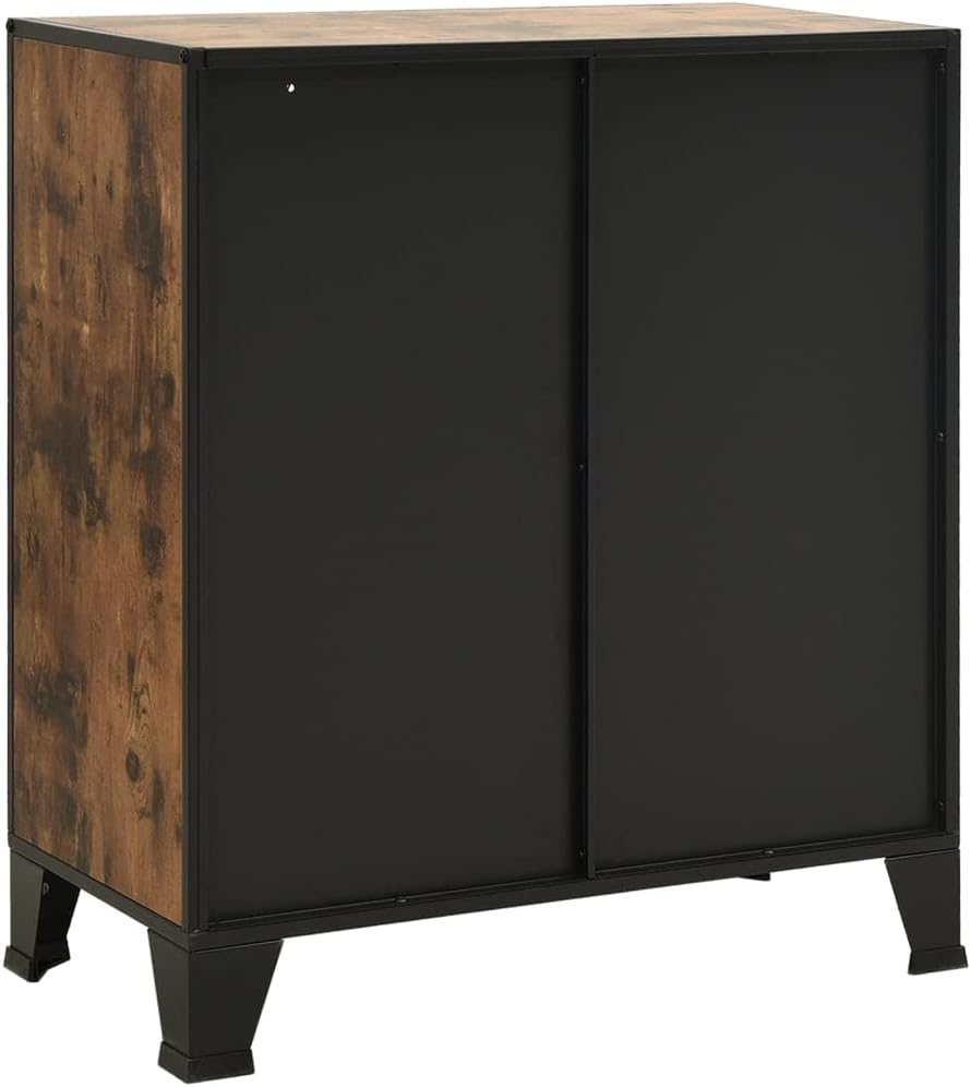 Rustic Brown Storage Cabinet 14.2 x 28.3 x 32.3 in Industrial Bathroom Organizer with 3 Doors Wall Mounted MDF & Metal Frame Compact Pantry or Living Room Cupboard