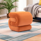 FOXHUNTER S Shape Modern Pouf Ottoman Vanity Stool, Velvet Orange | Footstool with Sponge Filling, No Assembly Required, Soft Shoe Stool, for Makeup Room Living Room Bedroom Entrance