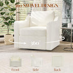 360°Swivel Accent Chair with Lumbar Support, Swivel Armchair with Deep Seat | Soft Chenille Upholstered, Metal Swivel Base, Set of 2 Beige Chairs for Reading & Relaxing, Living Room