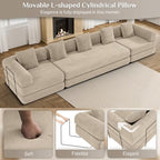 DAMAIFROM Convertible Sleeper Sofa Bed Floor Couch, Light Brown | 158" Corduroy Modular Compressed Futon Sofa Bed, Pull-Out Cloud Sectional Couch with Memory Foam Mattress for Living Room
