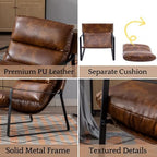 LukeAlon Set of 2 Modern PU Leather Accent Armchair, Retro Brown | Pu Leather Upholstered Living Room Chair With Metal Base & Thickened Cushion