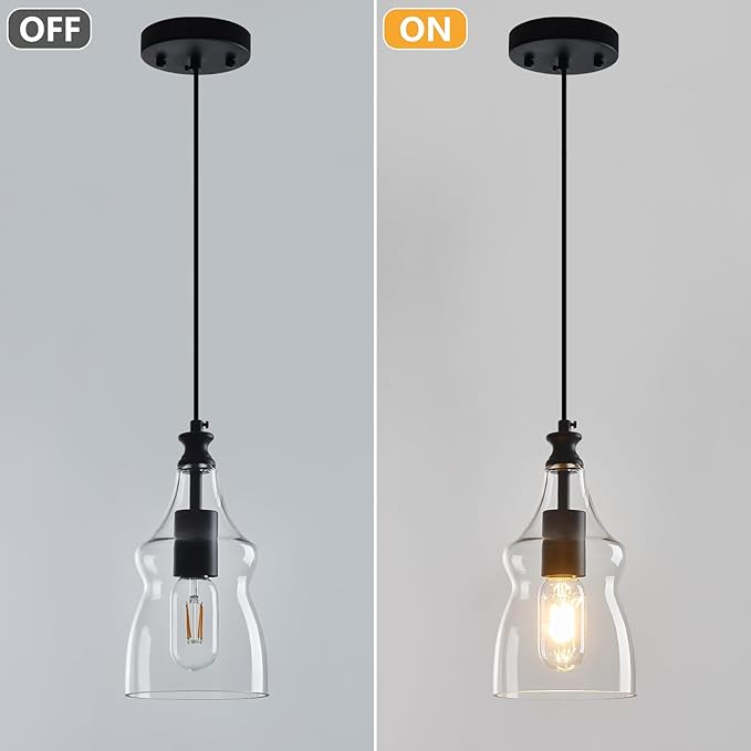 Modern Glass Pendant Lights Kitchen Island Black Pendant Light with 5.11 in Clear Glass Shade Kitchen Pendant Lighting Over Island Bedroom Dining Room (1 Pack)