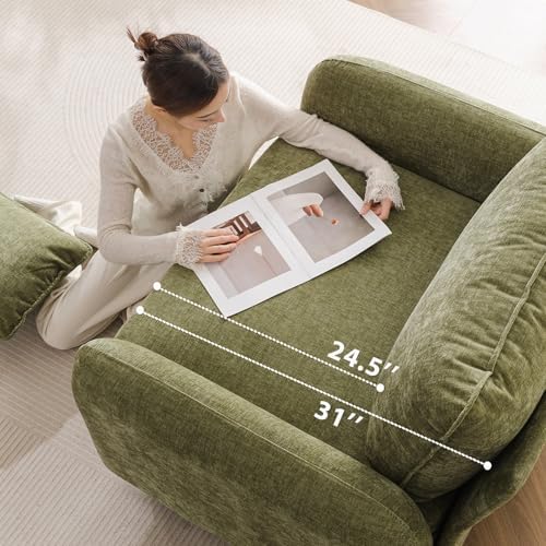 Rexulqo Oversized Accent Chair with All Seats Storage,Comfy Living Room Chairs with 2 Throw Pillow,Upholstered Mid-Century Armchair,24.5'' Deep Seat,Reading Chair for Bedroom,Office,Chenille,Green