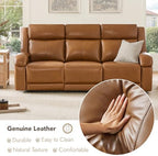 Watson & Whitely Genuine Leather Power Recliner Sofa & Loveseat Set, Saddle | Wall Hugger Reclining Sofas, Power Headrest, Center Storage Console, Charging Ports, Cup Holders, Living Room Furniture Set