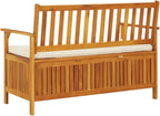 Patio Storage Bench, Solid Acacia Wood Outdoor Garden Bench with Seating for 2, Rustic Entryway Storage Settee with Soft Cushion for Deck, Porch or Mudroom, 47.2 x 24.8 x 33.1 in