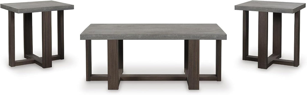 Signature Design by Ashley Dynnford Industrial Water Stain Resistant Table, Set of 3, Gray & Dark Brown