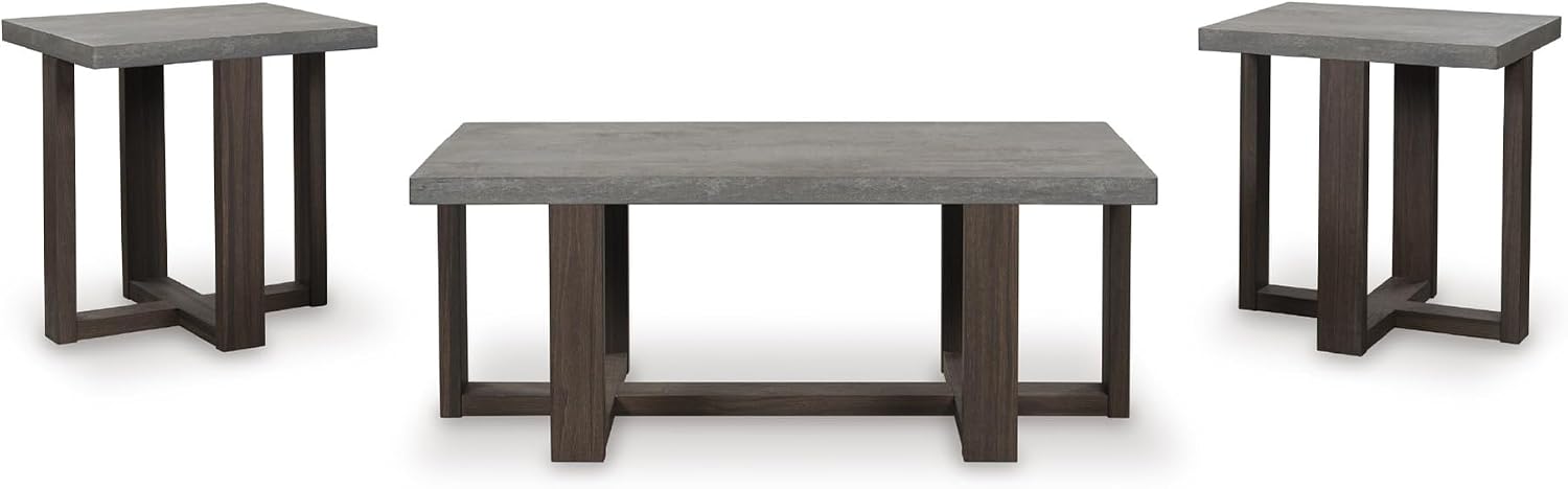 Signature Design by Ashley Dynnford Industrial Water Stain Resistant Table, Set of 3, Gray & Dark Brown