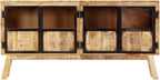 Industrial Style Solid Mango Wood Sideboard with Brown Finish and Black Accents, 63 Inch Length for Ample Storage, Durable Furniture for Living Room or Dining Area, Unique