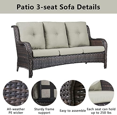 Belord 8 Piece Wicker Patio Furniture Set, Outdoor Swivel Rocker Chairs Set of 4 with Ottomans and Rattan Couch, All Weather Patio Conversation Furniture Set, for Pool,Yard Brown Wicker/Beige
