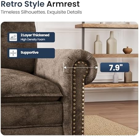 PHI VILLA 150" Oversized Modular Sectional Couch U Shaped for Living Room | Mid-Century Modern 6-Seater Cloud Sofa, Grayish Brown, Rolled Arms & Nailhead Trim, Wider & Deeper Seats, Ottoman, Chenille