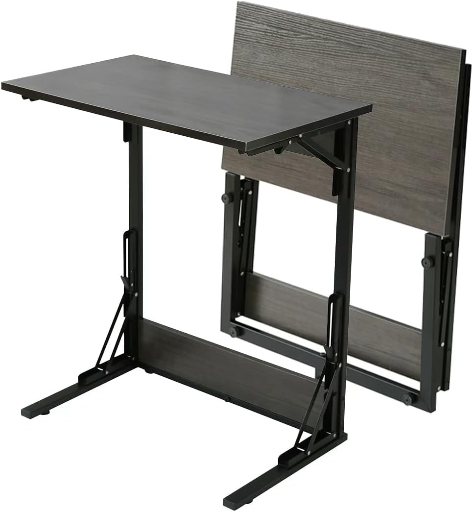 Upgraded 24" Folding C Shaped End Table, Small Sofa Side Laptop Desk, Couch TV Tray Table for Living Room, Bedroom (2, Grey)