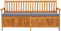 67 Inch Outdoor Storage Bench with Cushion, Solid Acacia Wood Black and Brown Patio Seat for Three, Modern Garden Storage Box for Cushions and Tools