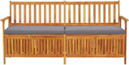 67 Inch Outdoor Storage Bench with Cushion, Solid Acacia Wood Black and Brown Patio Seat for Three, Modern Garden Storage Box for Cushions and Tools
