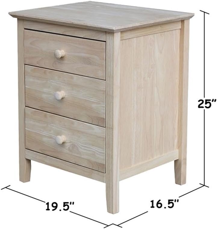 25"H Solid Wood Bedroom Nightstand with 3 Drawers, Parawood Construction, Paint or Stain in Any Color, Durable and Eco-Friendly, Unfinished