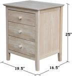 25"H Solid Wood Bedroom Nightstand with 3 Drawers, Parawood Construction, Paint or Stain in Any Color, Durable and Eco-Friendly, Unfinished