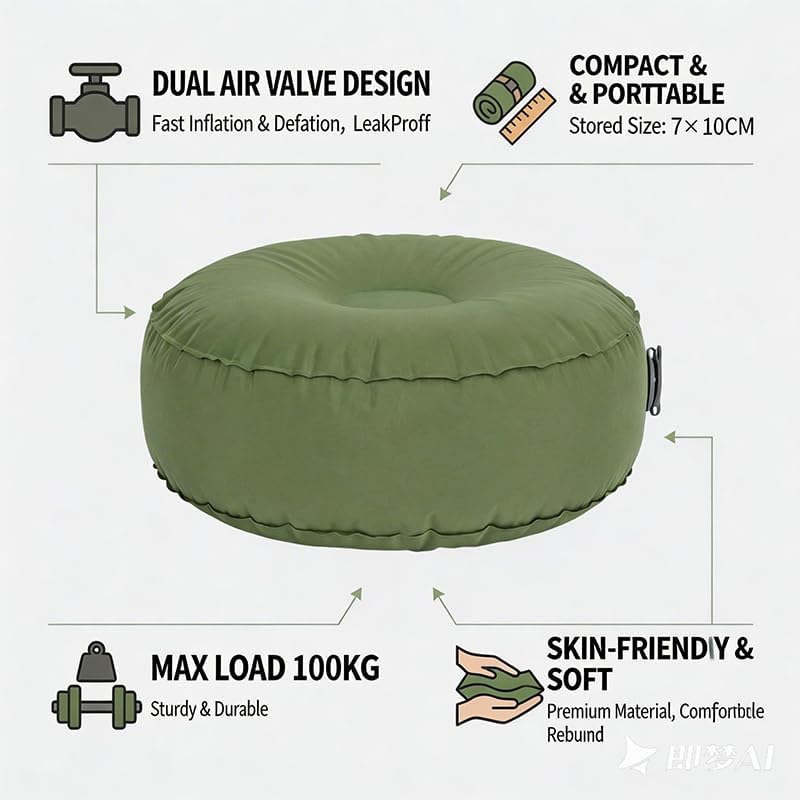 Inflatable Stool Camping Seat Foldable Sofa Leg Pads Cushion for Outdoor Hiking Travel Home Office Use Lightweight Durable Portable Navy
