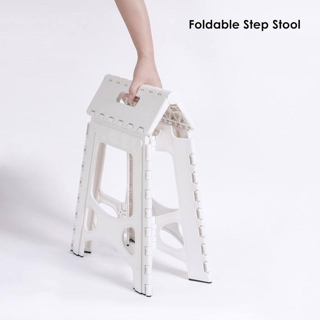 SHIMOYAMA Folding Step Stool 9IN Tall Step Stool for Adults, Collapsible Camping Stool for Indoor and Outdoor Use, Picnic, White