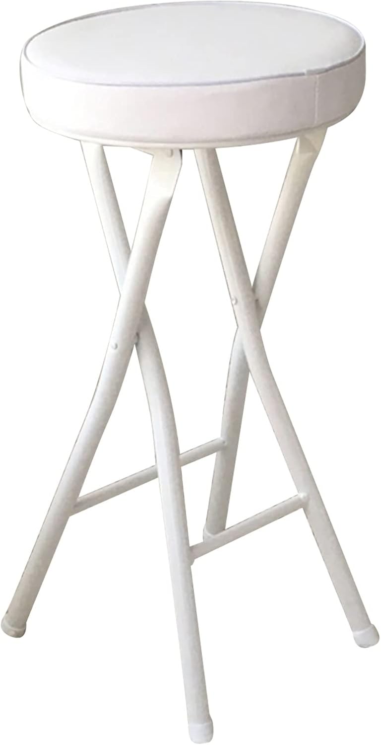 Home Folding Stool, Heavy Duty Folding bar Stool Collapsible Padded Round Stool with 300 Pound Capacity (Color : White, Size : 24in) 1