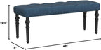 Roundhill Furniture Leviton Fabric Tufted Turned Leg Dining Bench, Blue