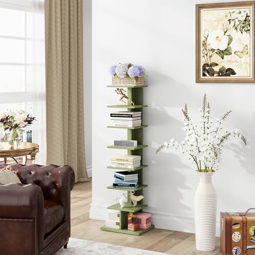 TUTOTAK Book Shelf, Narrow Spine Bookshelf, 8-Tier Bookcase for Small Space