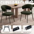 Dining Chairs Set of 6, Mid Century Modern Kitchen Chairs, Boucle Upholstered Dining Chair with Curved Backrest & Metal Legs for Kitchen Dining Room, Green