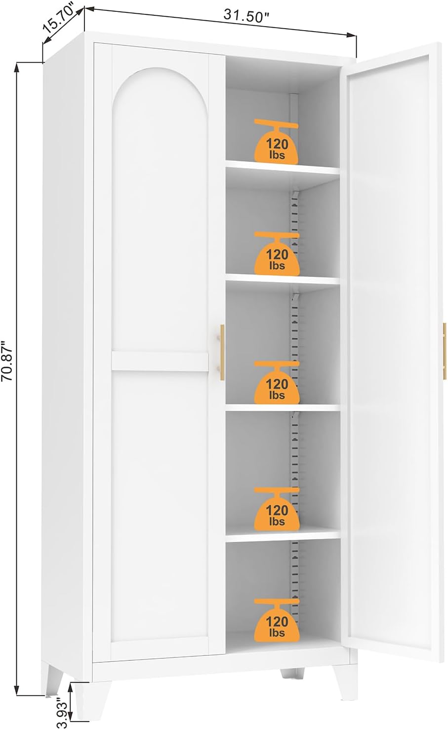 71" Pantry Cabinet, Kitchen Pantry Storage Cabinets with Adjustable Shelves,Metal Hutch for Kitchen, Dining Room, Living Room and Bathroom