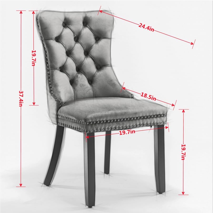 Bellemave Modern Upholstered Dining Chairs Set of 2, 2 Velvet Kitchen Dining Room Chairs with Nailhead Trim for for Living Room, Bedroom,(Beige, Wood Legs)