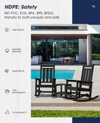 KINGYES Oversized Outdoor Rocking Chair Set of 2, HDPE Patio Rockers, Black | | All-Weather Patio Rocking Chairs for Porch | High Back & Wide Seat for Garden, Lawn