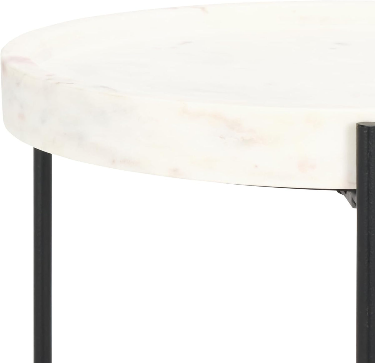 SAFAVIEH Home Collection - Bavaria Side Table, Round White Marble Tray Top with Black Metal Base, Fully Assembled (ACC3729A)