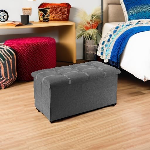 YOUDENOVA Ottoman with Storage, 30" Storage Ottoman Bench, Linen Gray | Hide blankets, pillows and clutter inside, while the padded linen seat adds comfort to your bedroom or living room.