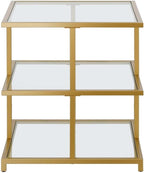 Pemberly Row Contemporary 22" Gold Finish Side Table, Handcrafted Metal Frame, Tempered Glass Shelves, Cantilevered Design, Modern Accent Table for Living Room, Family Room or Bedside