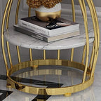 Telephone Table, Nordic Modern 2-Tier Side Table Living Room Marble Round Telephone Table Golden Wrought Iron Coffee Table,50x63CM (Color:White)