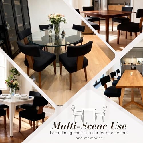 FOXHUNTER Upholstered Dining Chairs Set of 2, Modern Wooden Armless Kitchen Chairs with Curved Backrest, Mid-Century Farmhouse Dining Side Chairs, Linen Black