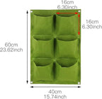 WFIST Vertical Hanging Planter Bag, Breathable Felt Wall Garden Planter with Metal Grommets, Indoor/Outdoor Space-Saving Herb & Flower Growing Pouch (6-Pocket)