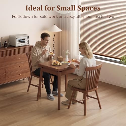 Solid Wood Small Dining Table for 2-6, 23.6"L-47.2"L Expandable Kitchen Table, Designed for Small Spaces, Easy Assembly, Suitable for Kitchen, Dining Room, Living Room, Apartment (Walnut)