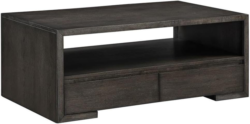 Pemberly Row 3-Piece Coffee & End Table Set, Walnut Finish, Oak Veneers and Solid Hardwood, Built-in Storage Drawers, Open Shelves, Contemporary Style Living Room Furniture