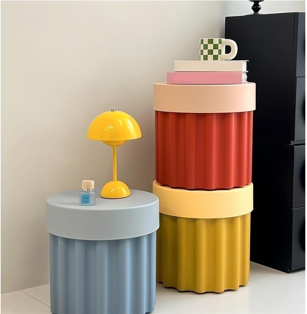 Storage Round Side End Table, Small Coffee Table with Stool Lids, Pla Sofa Table for Living Room, Home and Office(Blue)