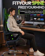 Dowinx Ergonomic Gaming Chair with Footrest & Massage Lumbar, 2D-Linkage Armrests for Computer Chair 330lbs with Headrest Pillow for Office, Home, Streaming and Long Gaming Sessions, Black