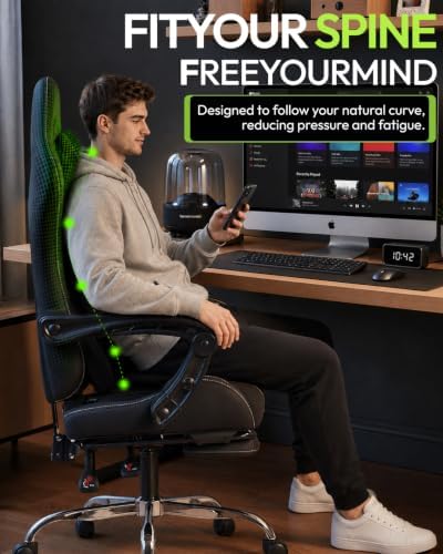 Dowinx Ergonomic Gaming Chair with Footrest & Massage Lumbar, 2D-Linkage Armrests for Computer Chair 330lbs with Headrest Pillow for Office, Home, Streaming and Long Gaming Sessions, Black