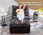 Hobestluk Small Couch Sofa Chaise Lounge Chair Recliner Chair with Footrest | Ergonomic Design,Fluffy Fabric,Multi-Functional Ottoman,No Assembly,Lounge Chair Indoor Bedroom Apartment | Dark Grey Single