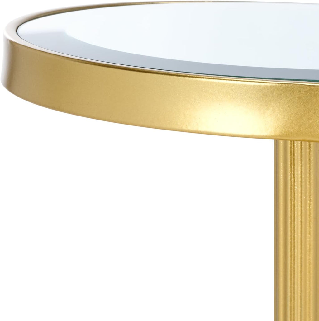 SAFAVIEH Home Collection - Paku Side Table, Gold Round Pedestal Accent Table with Mirrored Top (ACC2323A)