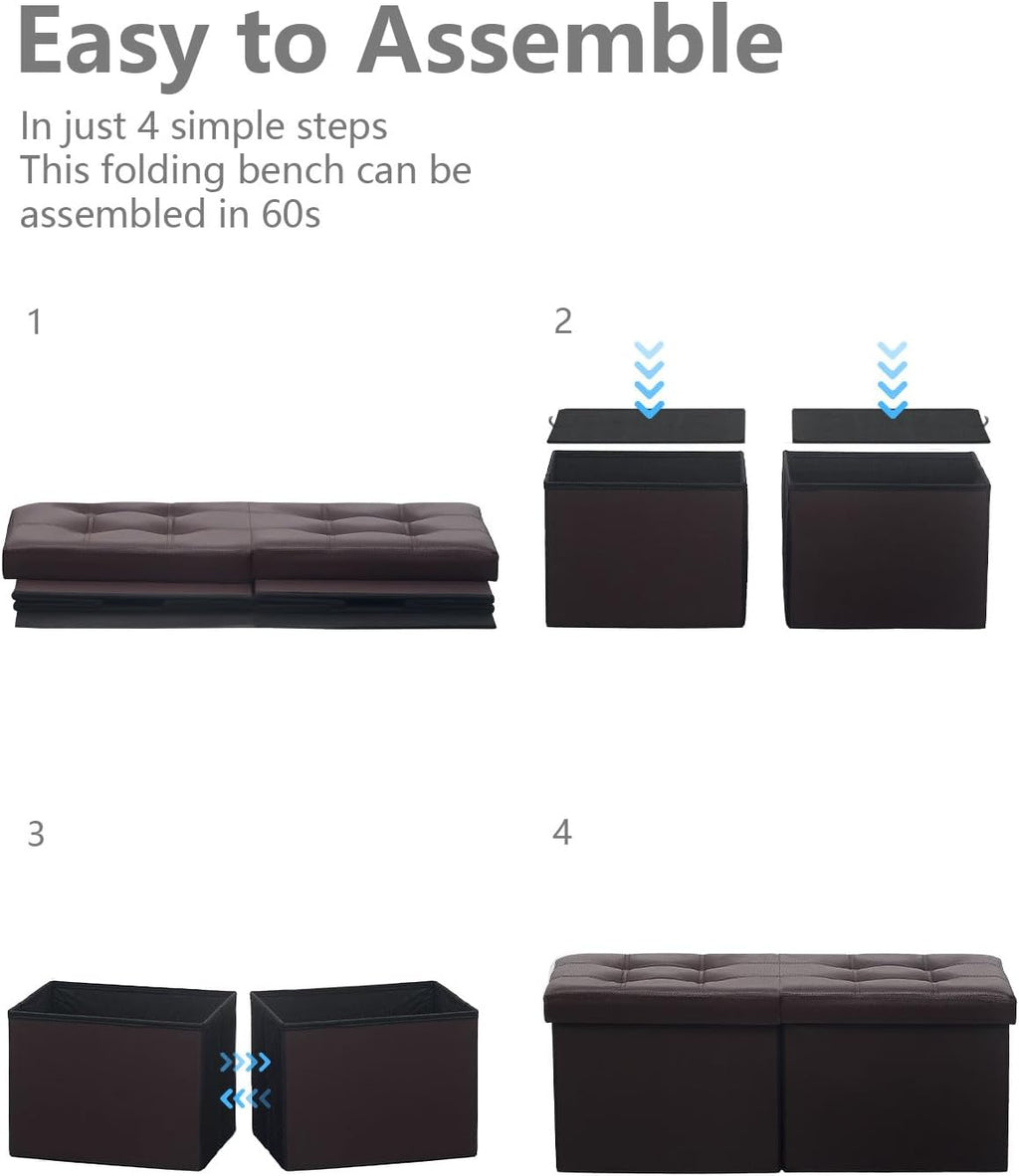 AmasSmile Footrest Ottoman Storage Bench,34" Leather Folding Chest,Brown | Large Ottoman with Storage,Thicker Foam Padded Seat,Livingroom,Dorm,Bedroom,Entryway,Easy to install,34 x 13 x 13in