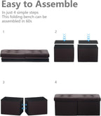 AmasSmile Footrest Ottoman Storage Bench,34" Leather Folding Chest,Brown | Large Ottoman with Storage,Thicker Foam Padded Seat,Livingroom,Dorm,Bedroom,Entryway,Easy to install,34 x 13 x 13in