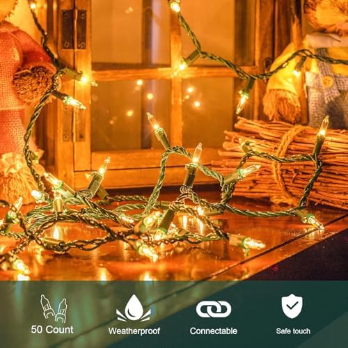 50-Count White Christmas Lights with Green Wire,Mini String Lights for Holiday Decorations, Christmas Tree Lights, Holiday Party, Wedding, Xmas, Home, Indoor & Outdoor Use (13ft Long)